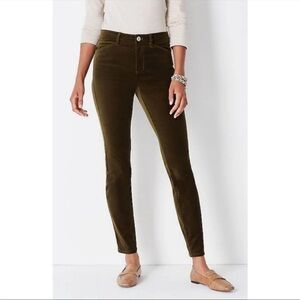 J. Jill Pant Trouser Olive Army Green Velvet Straight Leg Winter Fall Boxwood 14